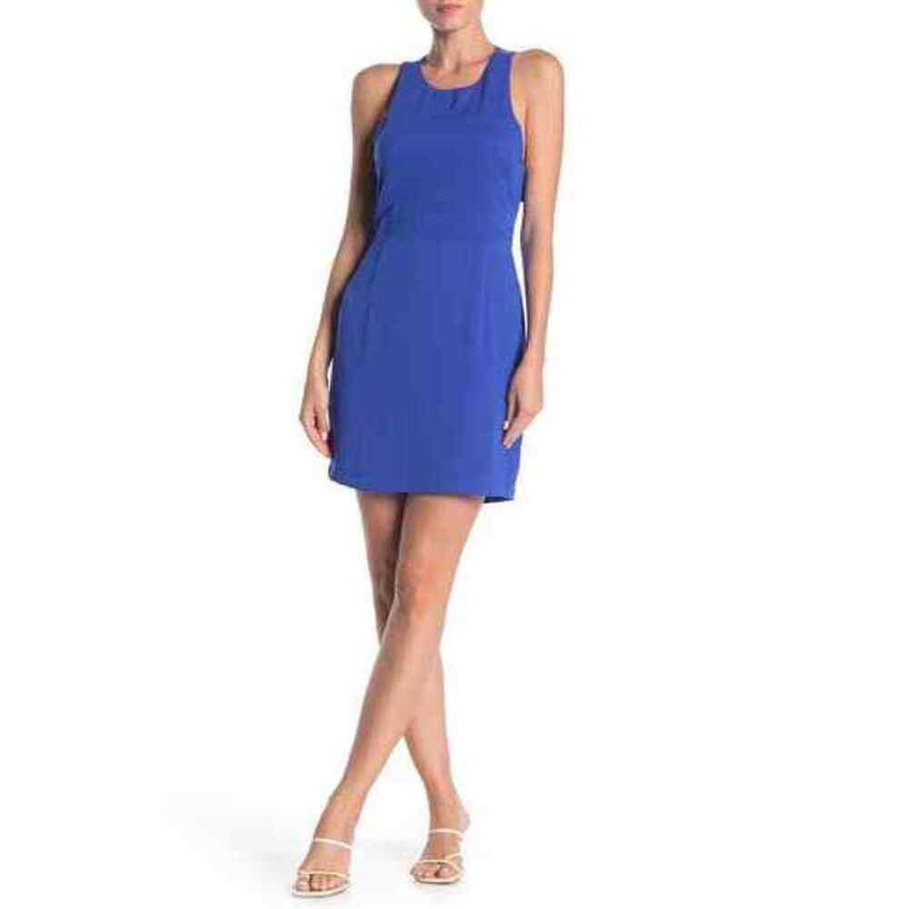 Naked Zebra Cutout Ruffle Back Mini Sleeveless Dress In Capri Blue Size M
